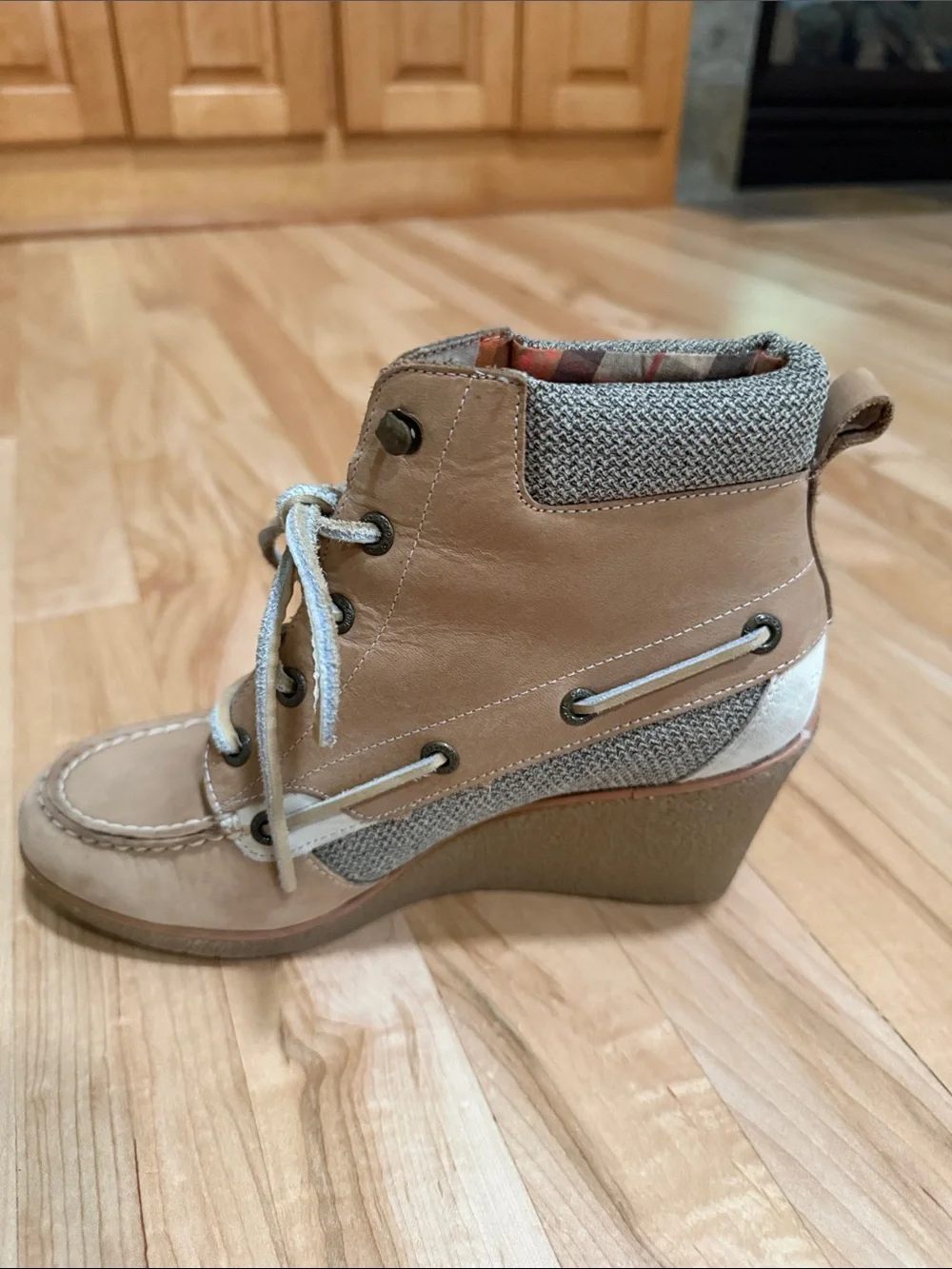 Sperry Wedge Ankle Lace-Up Boots in Tan by